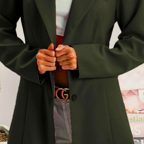 BiBi BiBi Single Breasted Peaked Lapel Blazer Women's Classic Dark Green Coat Sm - Picture 2 of 4